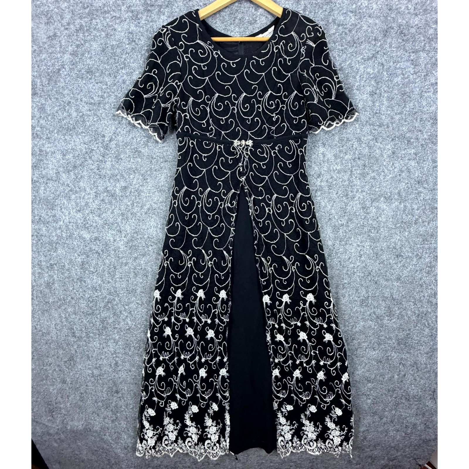 Vintage Lovebest High Class Dress Women S Black Rhinestone Embroidered Overlay
